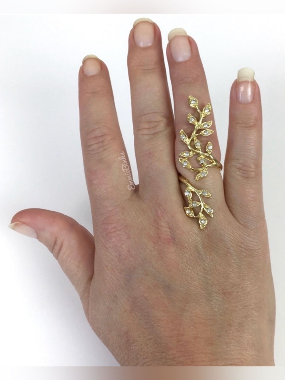 💥3/$28 Bohemian Rhinestone Accented Leaf Statement Ring ~ Olive Branch Vine - Picture 3 of 11
